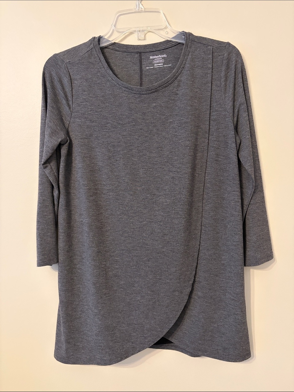 Motherhood Maternity Charcoal Gray Wrap-Front Long Sleeve Nursing Top